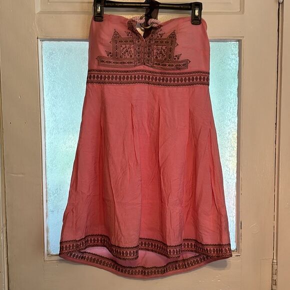 Sisi Women’s Light Pink andBrown Embroidered Sleeveless Halter Dress Size L - Picture 3 of 8